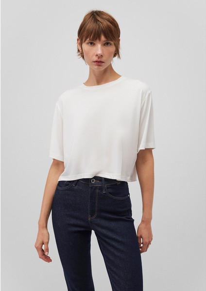 Lux Touch Tencel TM Beyaz Modal Basic Crop Tişört 1612231-70057