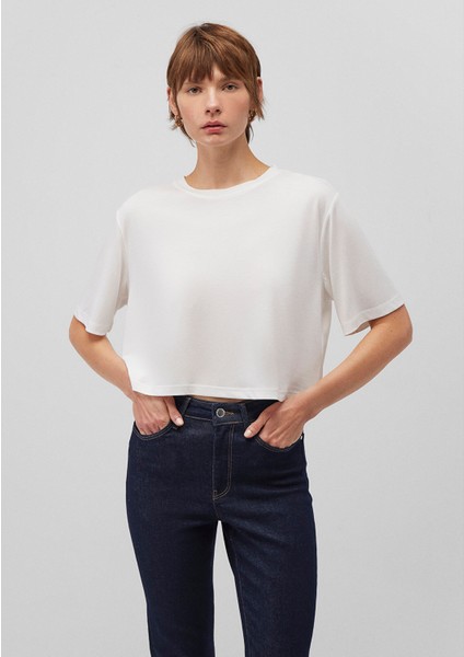 Lux Touch Tencel TM Beyaz Modal Basic Crop Tişört 1612231-70057