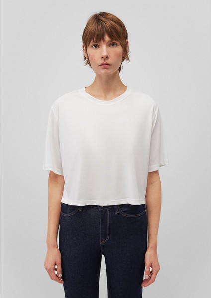 Lux Touch Tencel TM Beyaz Modal Basic Crop Tişört 1612231-70057
