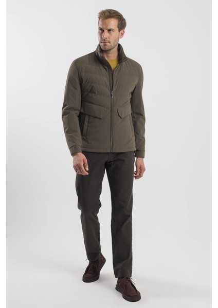 Haki Comfort Fit Dik Yaka Spor Mont