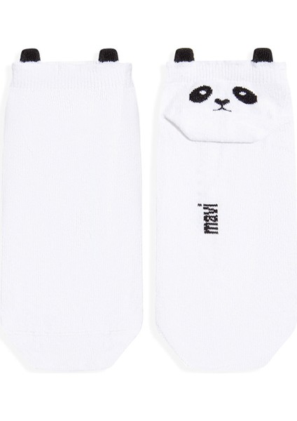 Panda İşlemeli Beyaz Patik Çorap 1912466-620