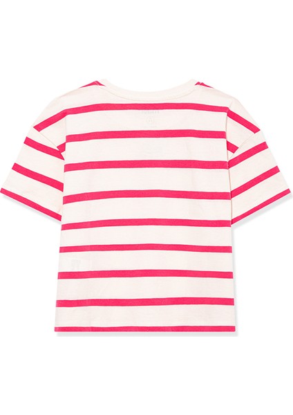 Logo Baskılı Pembe Çizgili Crop Tişört 7610182-71111