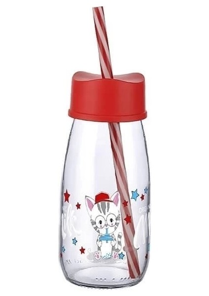 Pipetli Su ve Süt Şişesi Cam 250 ml - Kırmızı