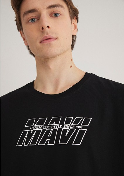 Mavi Baskılı Siyah Tişört 0611827-900