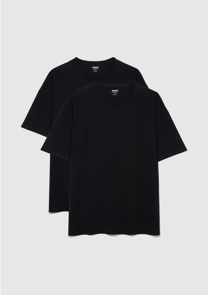 2li Oversize Siyah Basic Tişört Seti