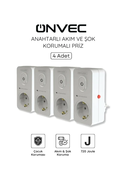 Basic Anahtarlı Akım ve Şok Korumalı Priz 720 Joule 4 Adet