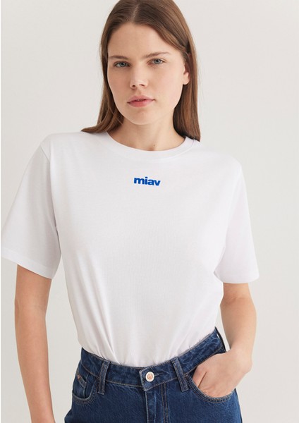 Mini Miav Baskılı Beyaz Tişört 1612452-620