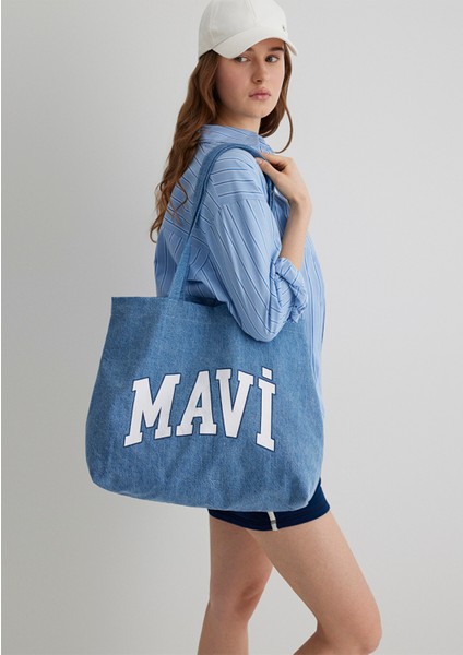 Mavi Logo Baskılı Denim Çanta 1912566-80195