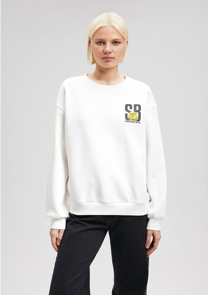 Spongebob Baskılı Beyaz Sweatshirt 1S10126-70057 modelleri