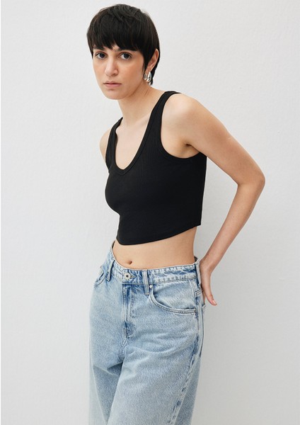 V Yaka Siyah Basic Crop Atlet 1612375-900