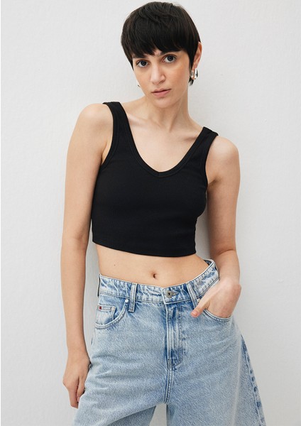 V Yaka Siyah Basic Crop Atlet 1612375-900 modelleri