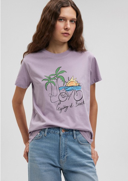 Bisiklet Baskılı Lila Tişört1612399-70556