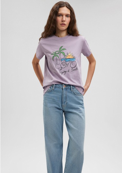 Bisiklet Baskılı Lila Tişört1612399-70556 fiyatları