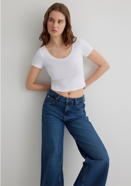 Beyaz Basic Crop Tişört 1612374-620 fiyatları