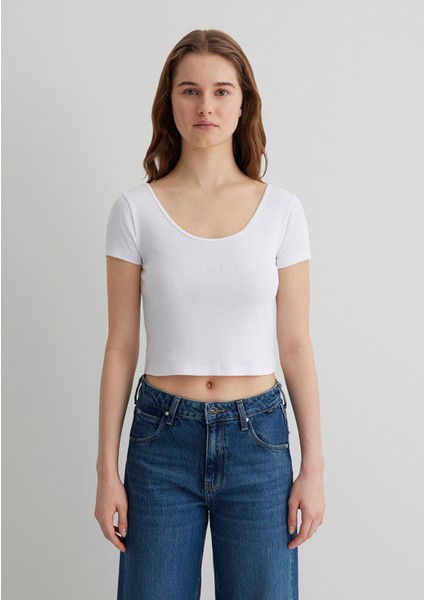 Beyaz Basic Crop Tişört 1612374-620 modelleri