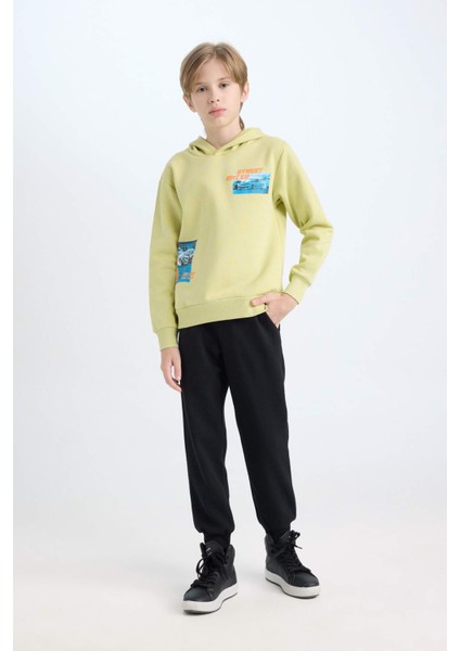 Erkek Çocuk 2'li Takım Kapüşonlu Baskılı Kalın Sweatshirt Beli Lastikli Jogger Eşofman Altı D5222A824WN