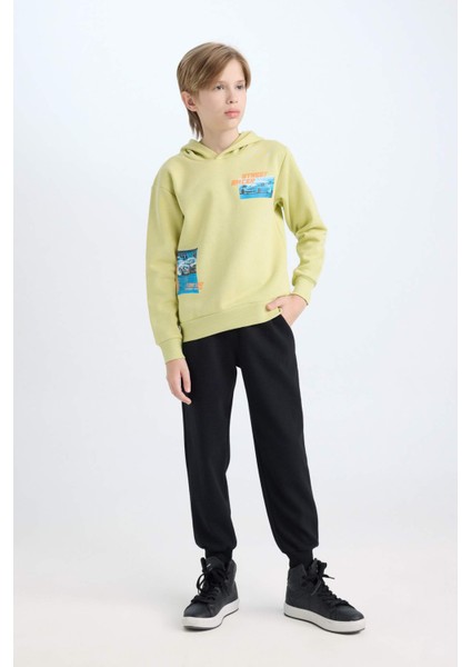 Erkek Çocuk 2'li Takım Kapüşonlu Baskılı Kalın Sweatshirt Beli Lastikli Jogger Eşofman Altı D5222A824WN