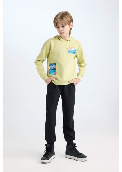 Erkek Çocuk 2'li Takım Kapüşonlu Baskılı Kalın Sweatshirt Beli Lastikli Jogger Eşofman Altı D5222A824WN