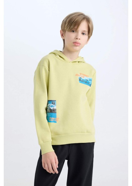 Erkek Çocuk 2'li Takım Kapüşonlu Baskılı Kalın Sweatshirt Beli Lastikli Jogger Eşofman Altı D5222A824WN