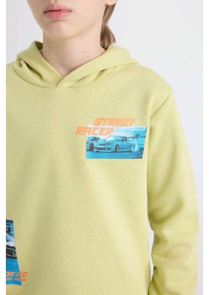 Erkek Çocuk 2'li Takım Kapüşonlu Baskılı Kalın Sweatshirt Beli Lastikli Jogger Eşofman Altı D5222A824WN