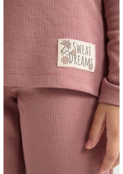 Kız Çocuk Pijama Takım Dokuma Etiketli Waffle Uzun Kollu Üst Beli Lastikli Uzun Alt D6054A824AU fırsatları