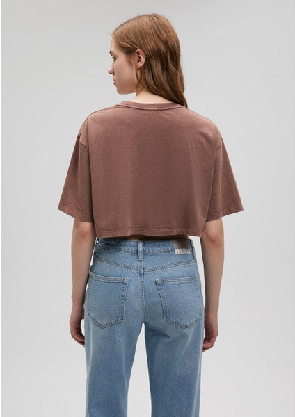 Baskılı Kahverengi Crop Tişört1612499-70244 fırsatları