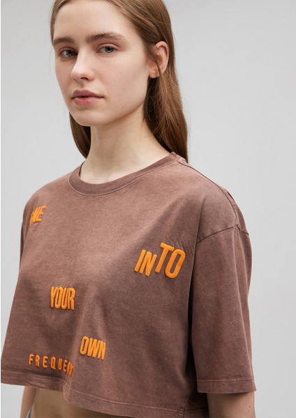 Baskılı Kahverengi Crop Tişört1612499-70244 indirimleri