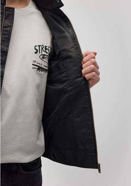 Siyah Suni Deri Ceket 0110438-71379 indirimleri