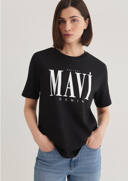 Mavi Logo Baskılı Siyah Tişört 1611990-900