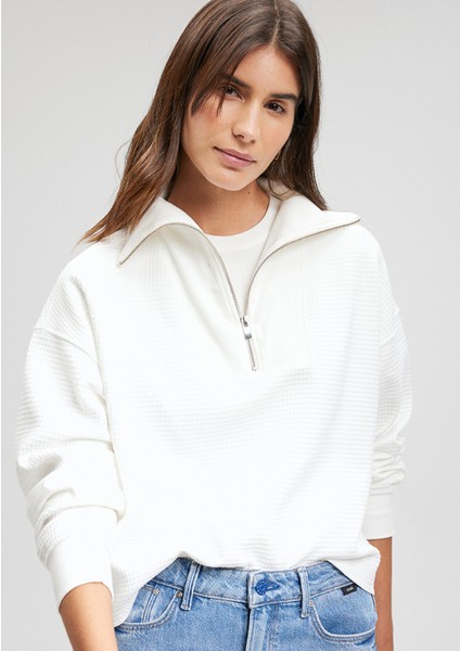 Sporty Lux Yarı Fermuarlı Beyaz Sweatshirt1S10169-70057 fiyatları