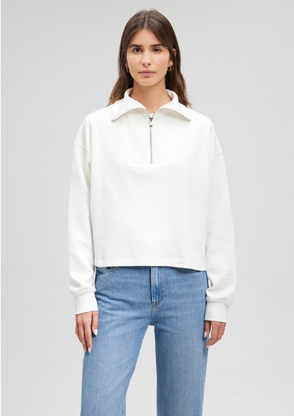 Sporty Lux Yarı Fermuarlı Beyaz Sweatshirt1S10169-70057 fırsatları