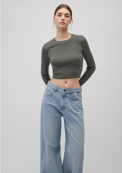Bisiklet Yaka Haki Crop KAZAK1710474-70123