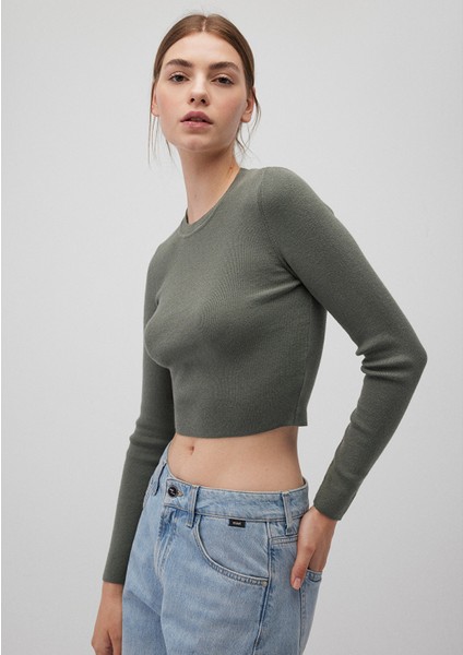 Bisiklet Yaka Haki Crop KAZAK1710474-70123