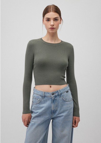Bisiklet Yaka Haki Crop KAZAK1710474-70123