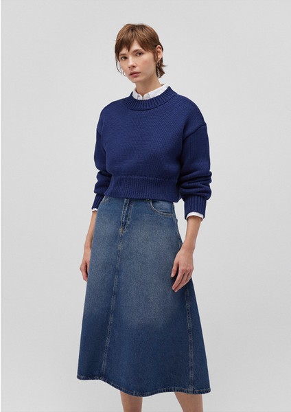 Bisiklet Yaka Lacivert Crop KAZAK1710515-84371