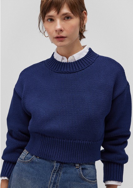 Bisiklet Yaka Lacivert Crop KAZAK1710515-84371 fiyatları