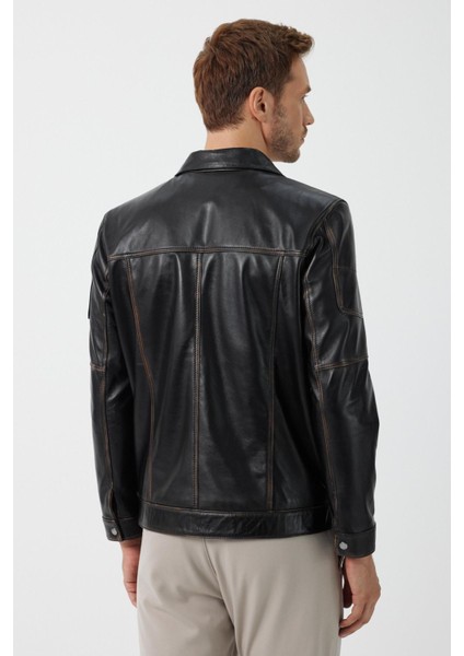 Kenny Siyah Vintage Deri Mont