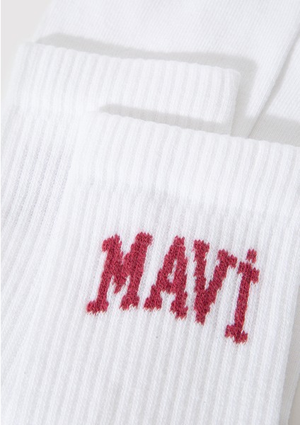 Mavi Logo Detaylı Beyaz Soket Çorap 1912726-20844