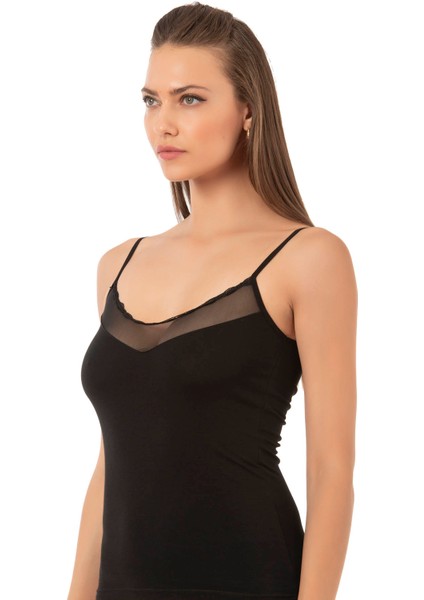 Özkan 20572 6'lı Paket Kadın Pamuklu Tül Detaylı İnce Askılı Atlet fırsatları