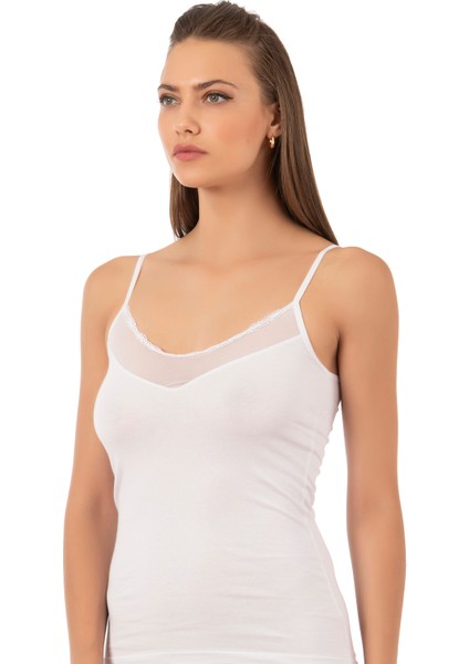 20572 6'lı Paket Kadın Pamuklu Tül Detaylı İnce Askılı Atlet fırsatları