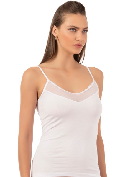 20572 6'lı Paket Kadın Pamuklu Tül Detaylı İnce Askılı Atlet indirimleri