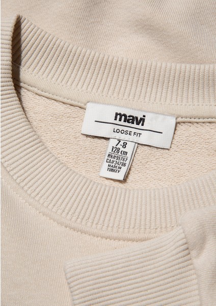 Logo Baskılı Bej Crop Sweatshirt 7S10078-70072