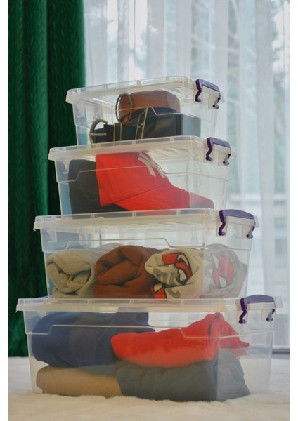 Plastik Kilitli Kapaklı Yatay Saklama ve Erzak Kabı 3.5-5.5-10-15 Litre 4 Lü Set Kilitli Kapaklı fiyatları