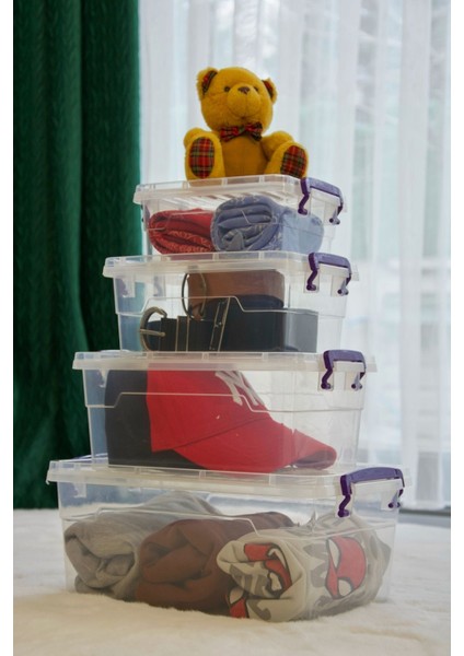 Plastik Kilitli Kapaklı Yatay Saklama ve Erzak Kabı 3.5-5.5-10-15 Litre 4 Lü Set Kilitli Kapaklı fırsatları