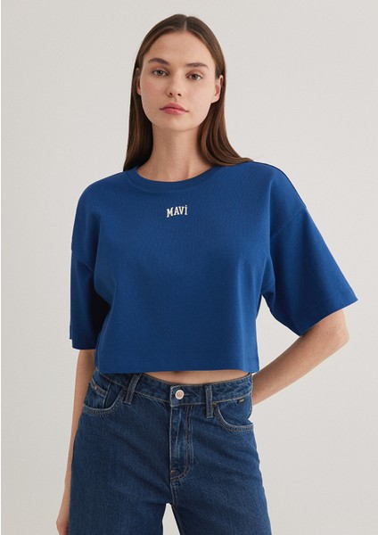 Mavi Logo Baskılı Lacivert Crop Tişört 1611585-82625