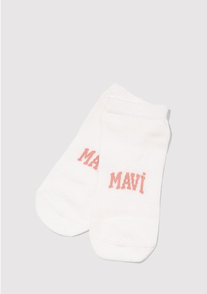 Mavi Logo Baskılı Beyaz Patik Çorap 1912784-620