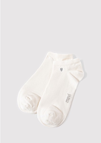 Kalp Nakış İşlemeli Beyaz Patik Çorap 1912793-620