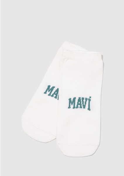 Mavi Logo Baskılı Beyaz Patik Çorap 1912784-20454