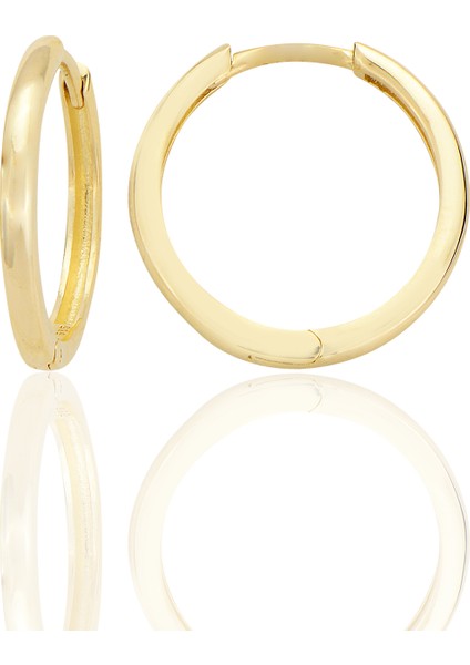 14 Ayar Altın Halka Hoop Orta Boy Sade Küpe Sarı Renk D010