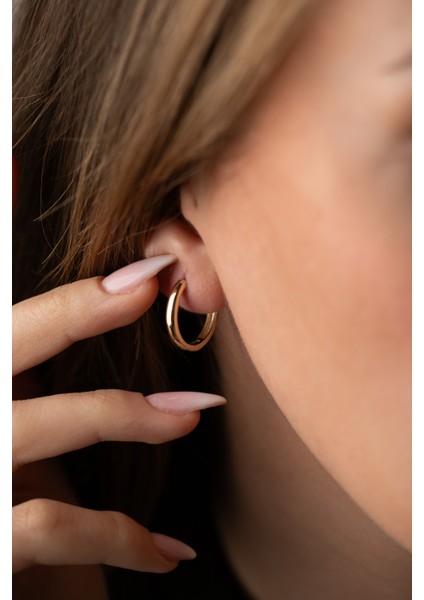 14 Ayar Altın Halka Hoop Orta Boy Sade Küpe Sarı Renk D010 fırsatları